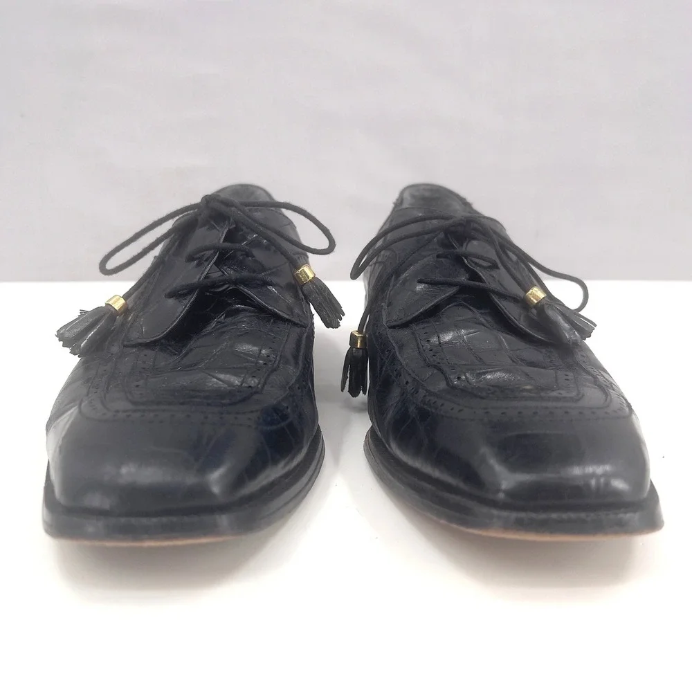 Marco Vicci Memphis Mens Croc Embossed Wingtip Oxford Dress‎ Shoe Black 11M